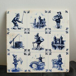 Vintage Delft Blue Dutch Holland Hot Plate Tile Trivet Made In Belgium 6"